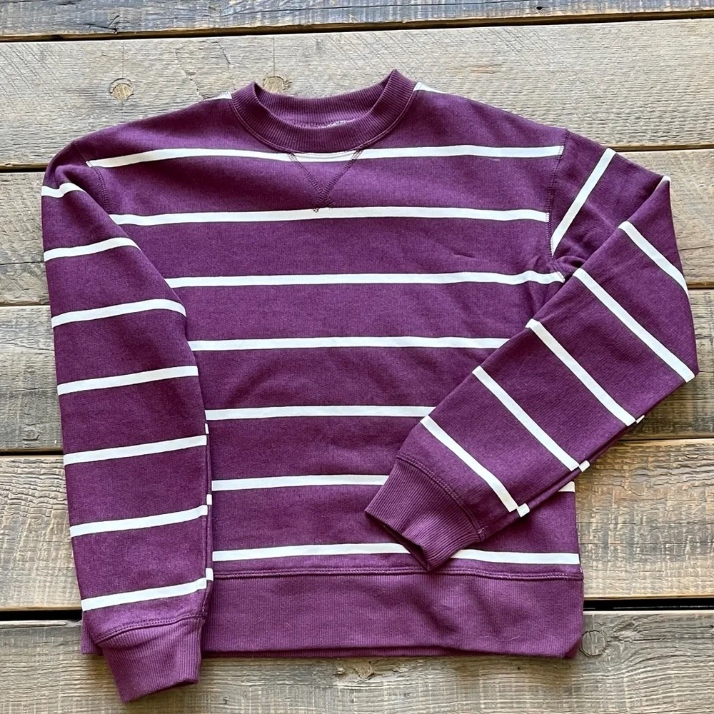 Juniors Small So Favorite Crewneck Sweatshirt, Burgundy Stripe - Picture 1 of 4